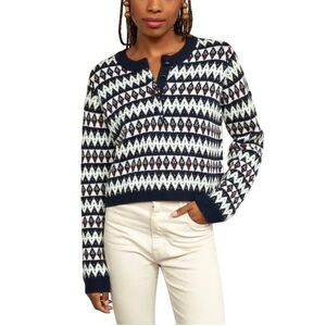 LA LIGNE COURCHEVEL HENLEY MERINO WOOL Fair Isle SWEATER Sz M Price Firm!